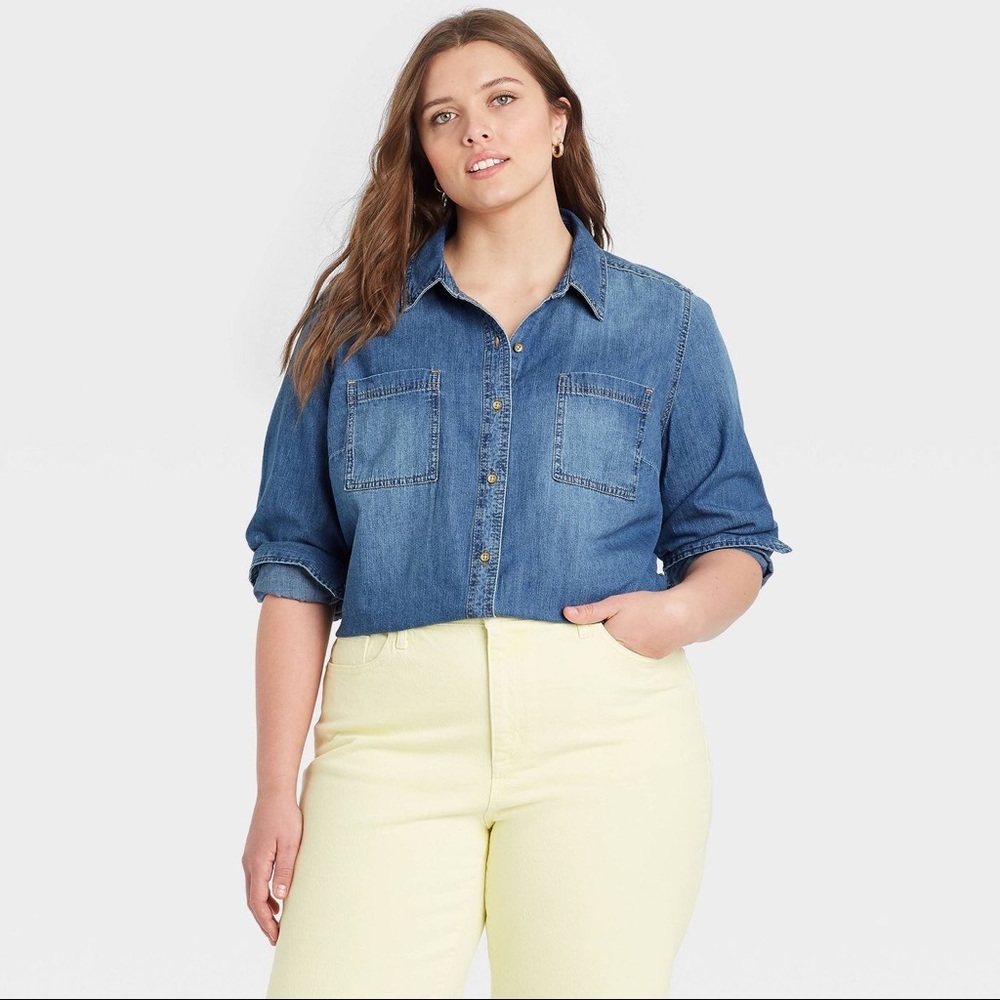 Women Long Sleeve Denim Jeans Woven Top XXL - Picture 1 of 5